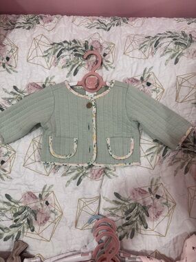cloud island Sage Quilted Jacket with Floral Trim